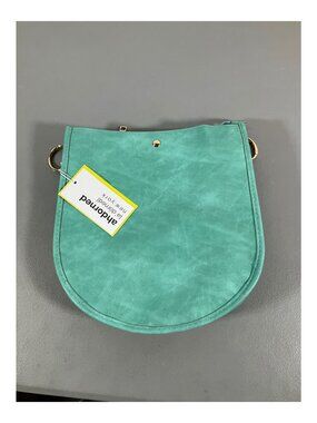 ahdorned Aqua U-Shaped Messenger Bag with Dual Straps and Bonus Pouch, Faux Leat